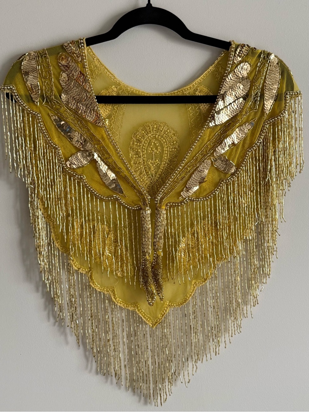 Vintage Gold Beaded Fringe Shawl Capelet Festival Fairy Boho Coverup